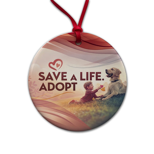 Save A Life Adopt Pet Rescue Adoption Round Ceramic Holiday Christmas Tree Ornament