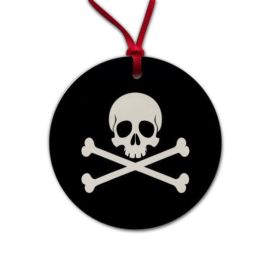 Skull And Crossbones Jolly Roger Pirate Flag Black And White Round Ceramic Holiday Christmas Tree Ornament