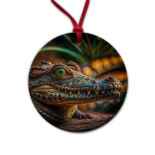 Stylish Colorful Alligator Head Round Ceramic Holiday Christmas Tree Ornament
