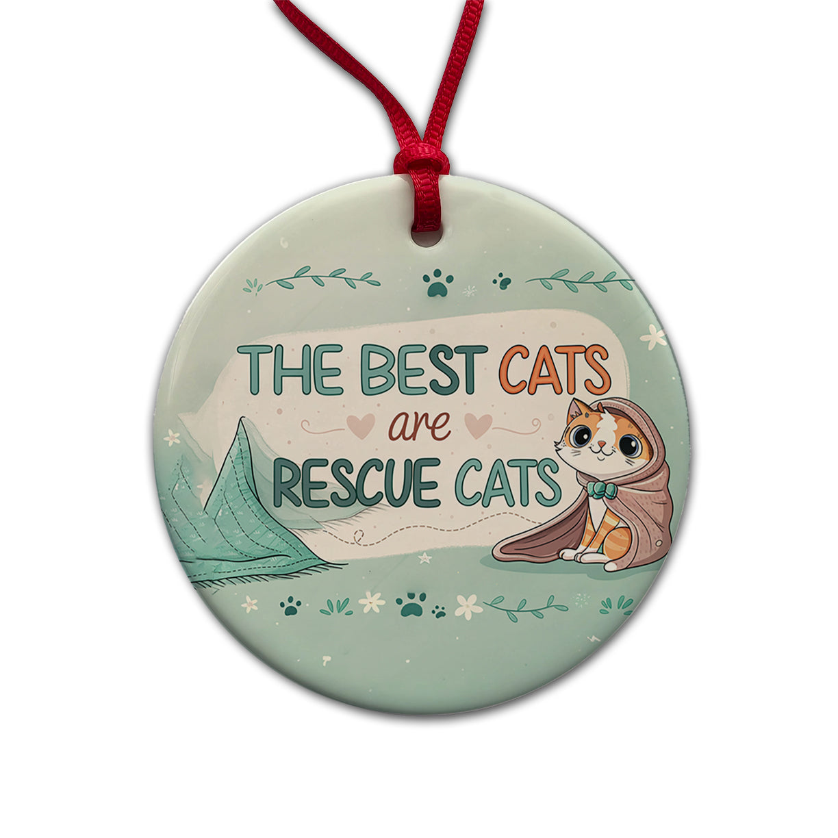 The Best Cats Are Rescue Cats Adopt Round Ceramic Holiday Christmas Tree Ornament