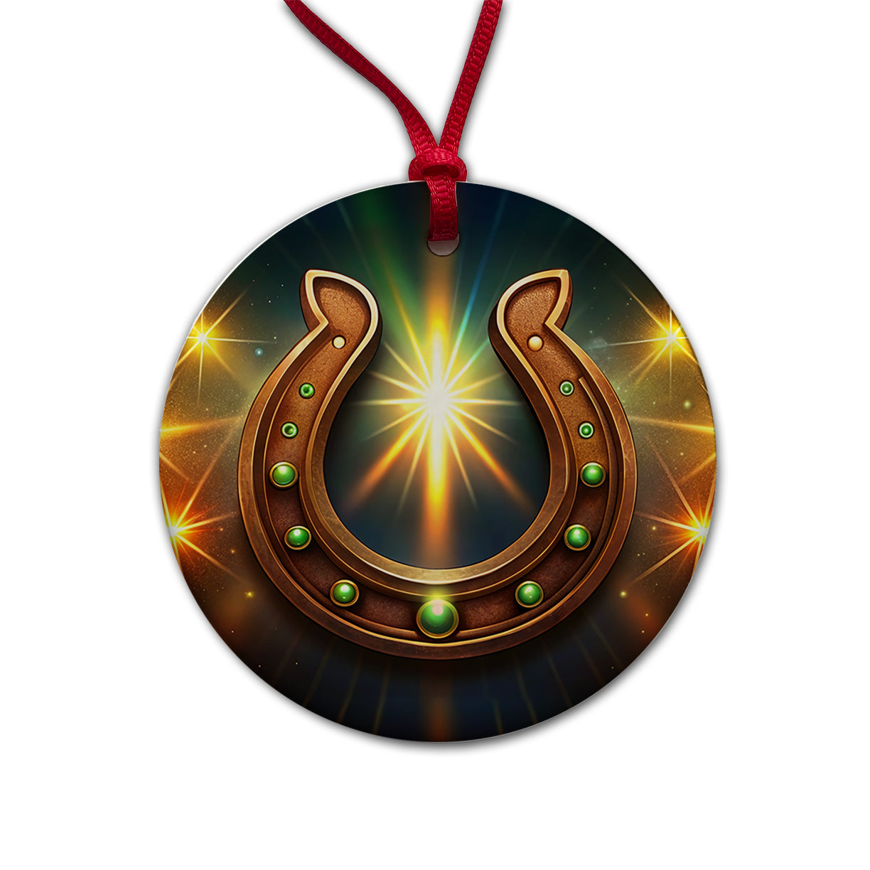 The Lucky Horseshoe Round Ceramic Holiday Christmas Tree Ornament