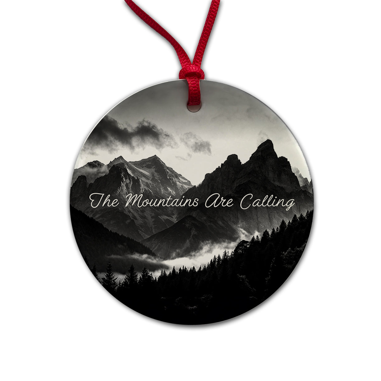 The Mountains Are Calling Adventure Awaits Round Ceramic Holiday Christmas Tree Ornament