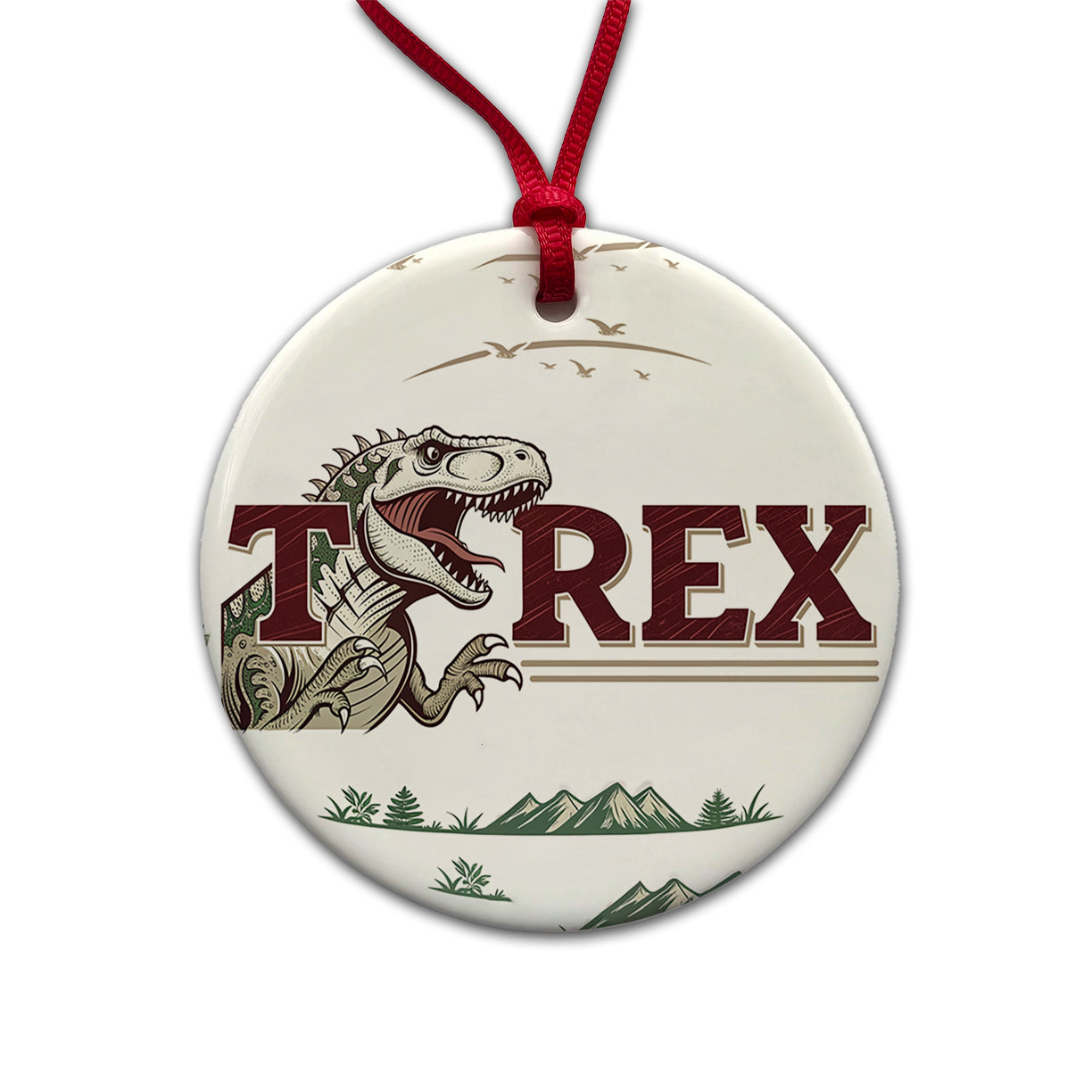 Tyrannosaurus T-Rex Dinosaur Cartoon Round Ceramic Holiday Christmas Tree Ornament