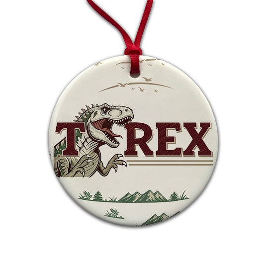 Tyrannosaurus T-Rex Dinosaur Cartoon Round Ceramic Holiday Christmas Tree Ornament