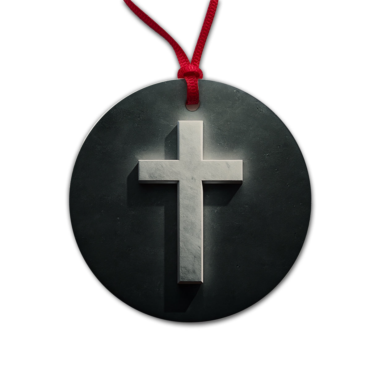 White Cross On Dark Background Religious Round Ceramic Holiday Christmas Tree Ornament