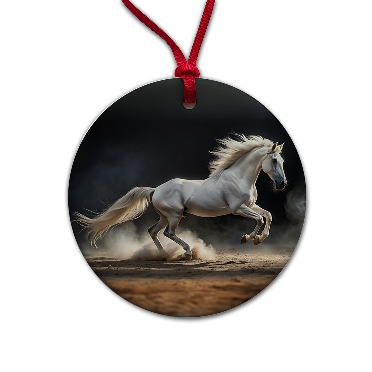 White Horse Galloping Round Ceramic Holiday Christmas Tree Ornament