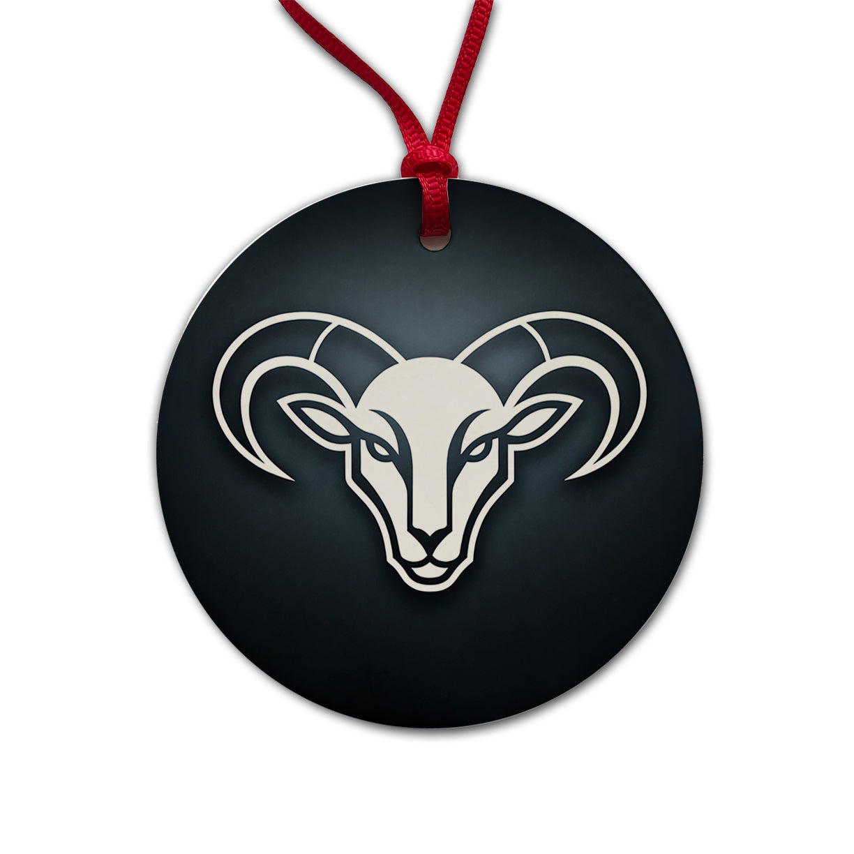 White Ram Head Illustration Outline Round Ceramic Holiday Christmas Tree Ornament
