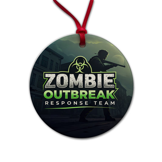 Zombie Outbreak Response Team Biohazard Design Round Ceramic Holiday Christmas Tree Ornament