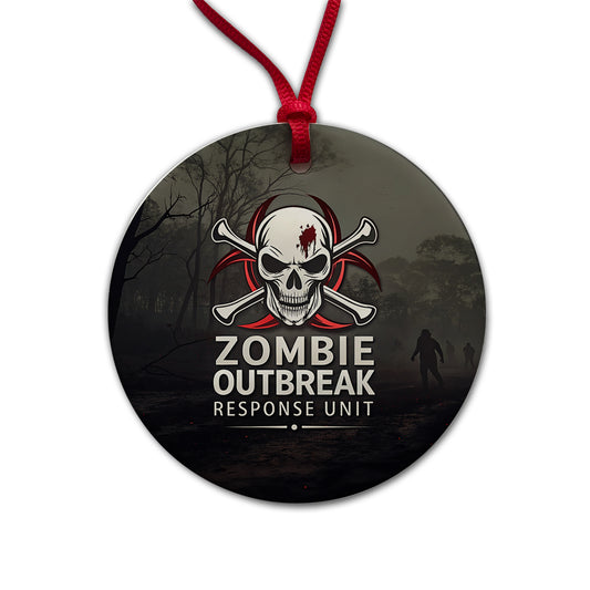 Zombie Outbreak Response Unit Biohazard Round Ceramic Holiday Christmas Tree Ornament