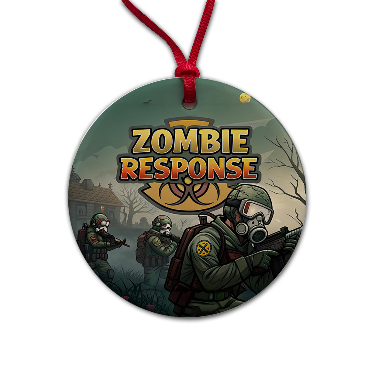 Zombie Response Unit Biohazard Cartoon Round Ceramic Holiday Christmas Tree Ornament