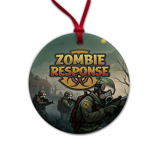 Zombie Response Unit Biohazard Cartoon Round Ceramic Holiday Christmas Tree Ornament