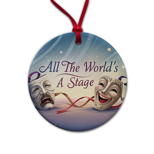 All The World's a Stage Theater Drama Masks Round Ceramic Holiday Christmas Tree Ornament