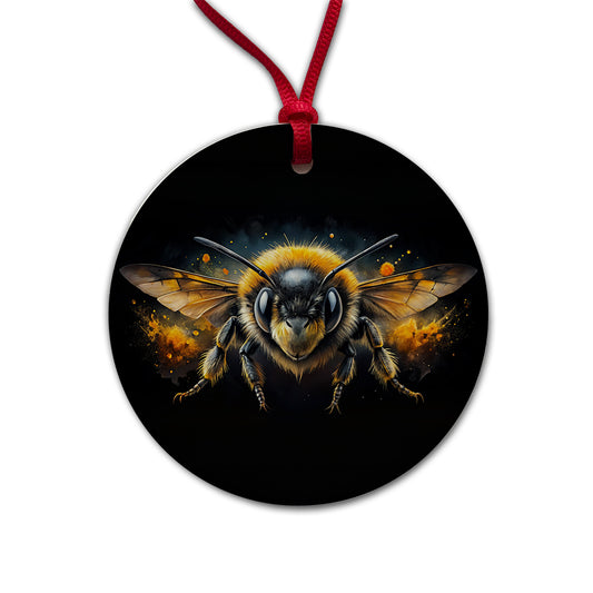 Angry Bumblebee Watercolor Round Ceramic Holiday Christmas Tree Ornament
