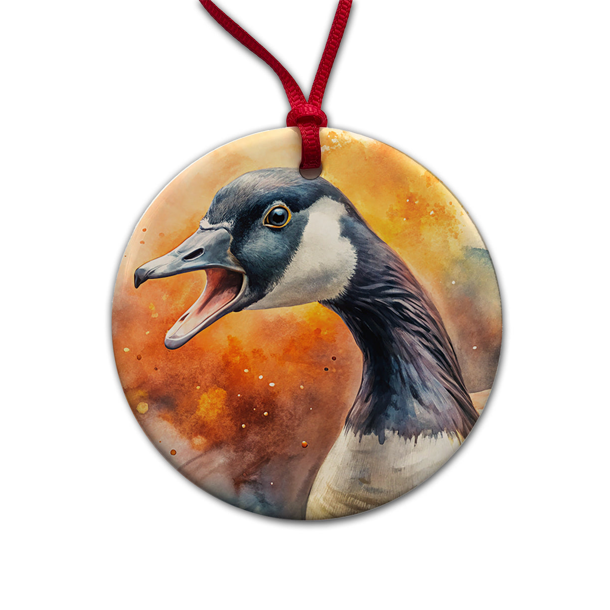Angry Canadian Canada Goose Watercolor Round Ceramic Holiday Christmas Tree Ornament