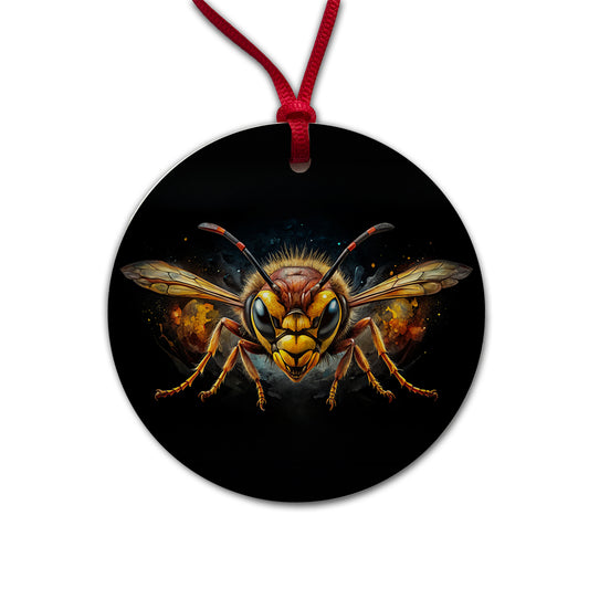 Angry Hornet Watercolor Round Ceramic Holiday Christmas Tree Ornament