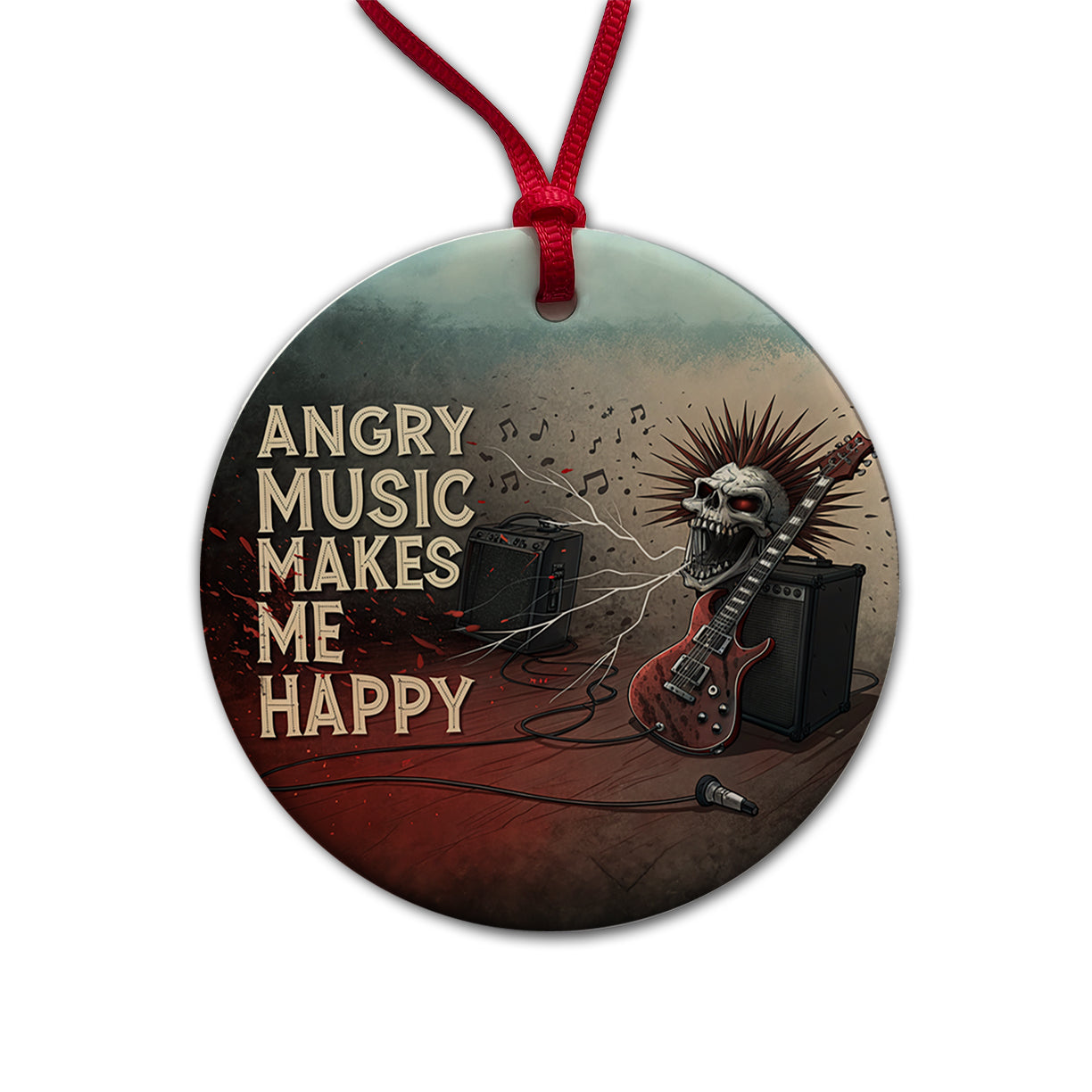 Angry Music Makes Me Happy Heavy Metal Rock and Roll Round Ceramic Holiday Christmas Tree Ornament