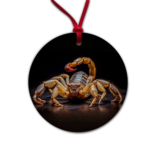 Angry Scorpion Black Background Round Ceramic Holiday Christmas Tree Ornament