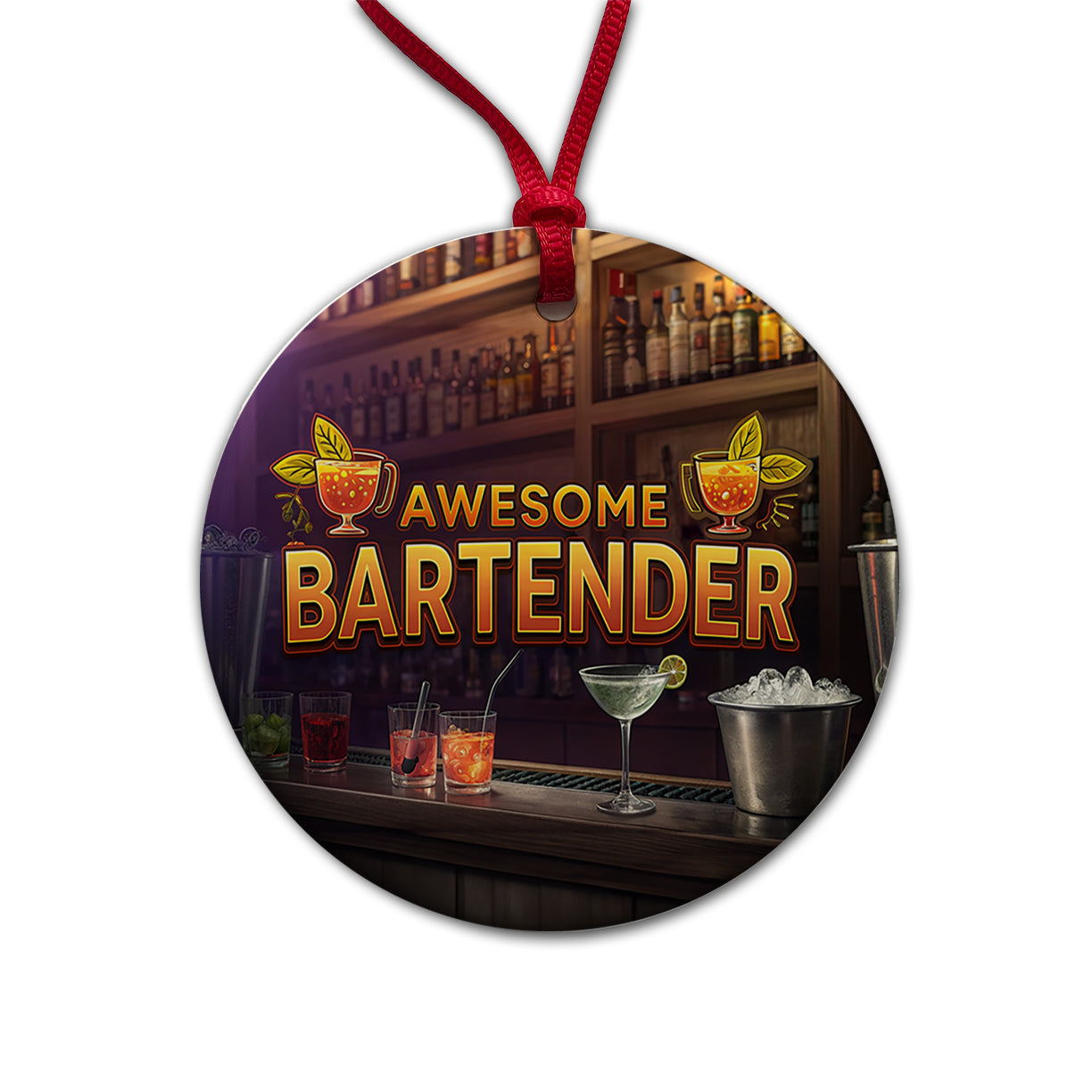 Awesome Bartender Inspirational Round Ceramic Holiday Christmas Tree Ornament