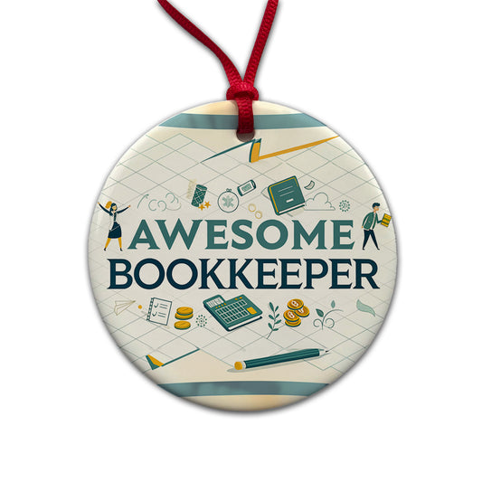 Awesome Bookkeeper Inspirational Round Ceramic Holiday Christmas Tree Ornament