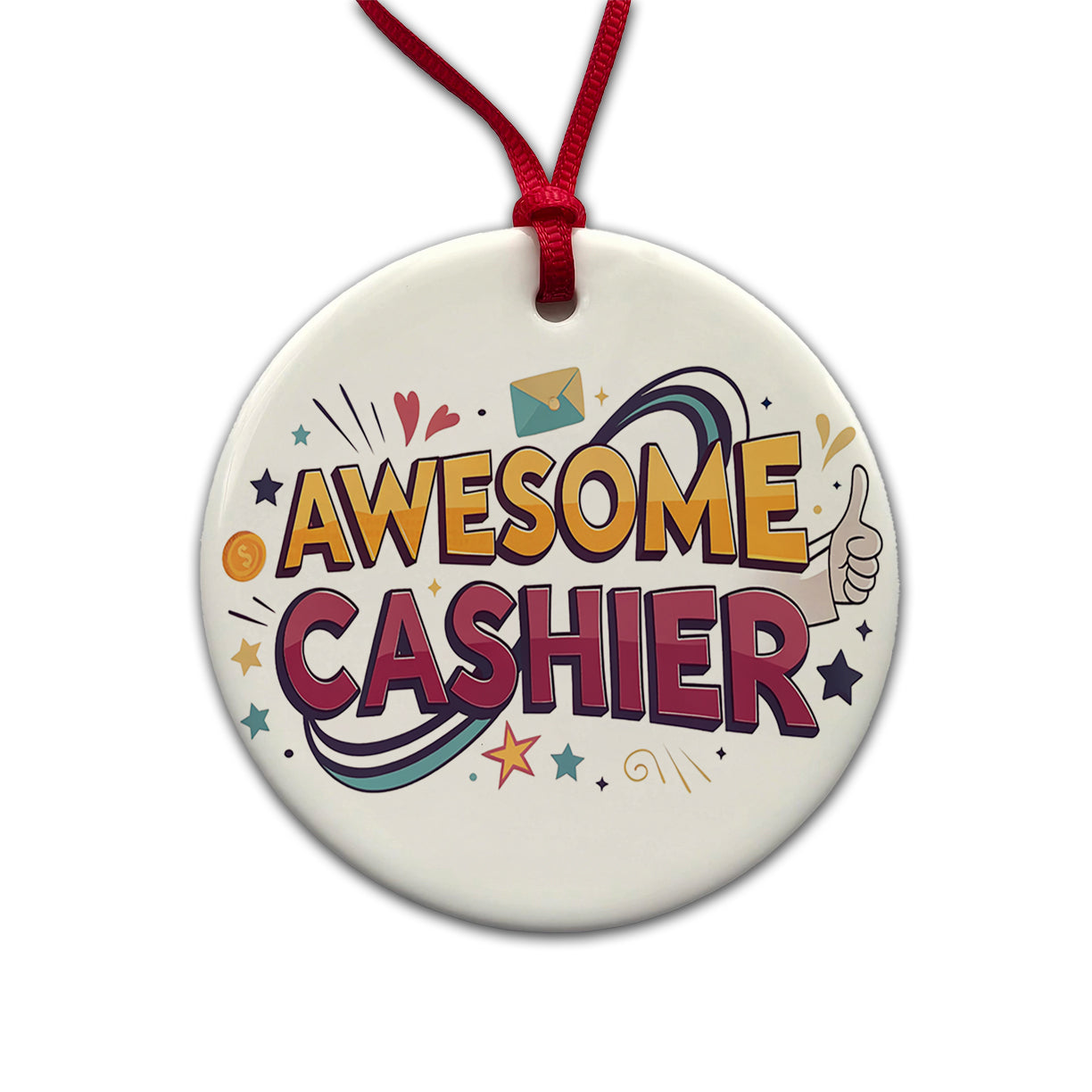 Awesome Cashier Inspirational Round Ceramic Holiday Christmas Tree Ornament