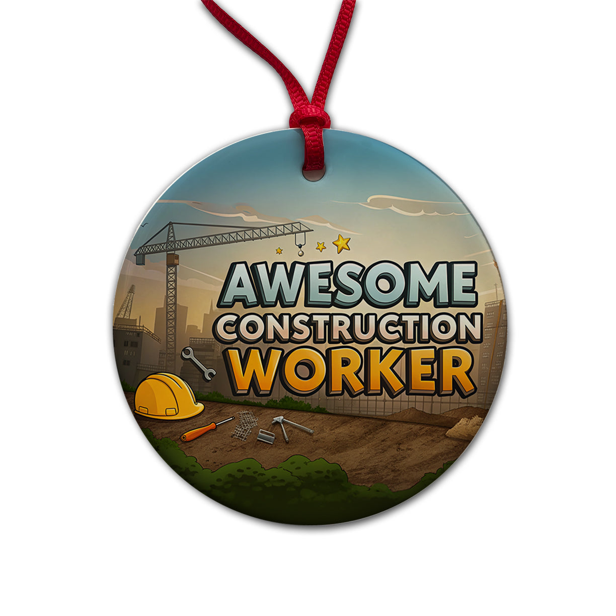 Awesome Construction Worker Inspirational Round Ceramic Holiday Christmas Tree Ornament