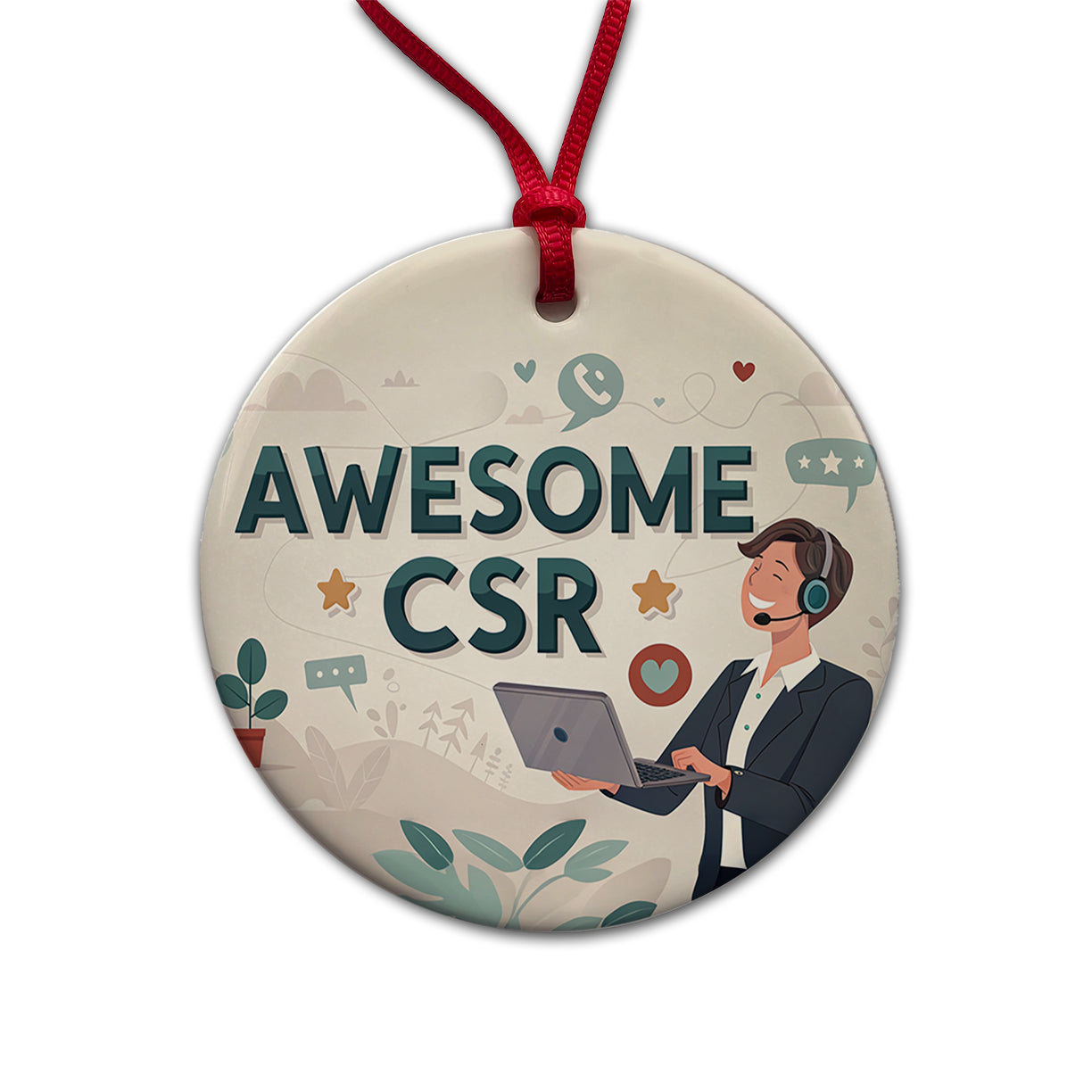 Awesome CSR Customer Service Rep Inspirational Round Ceramic Holiday Christmas Tree Ornament