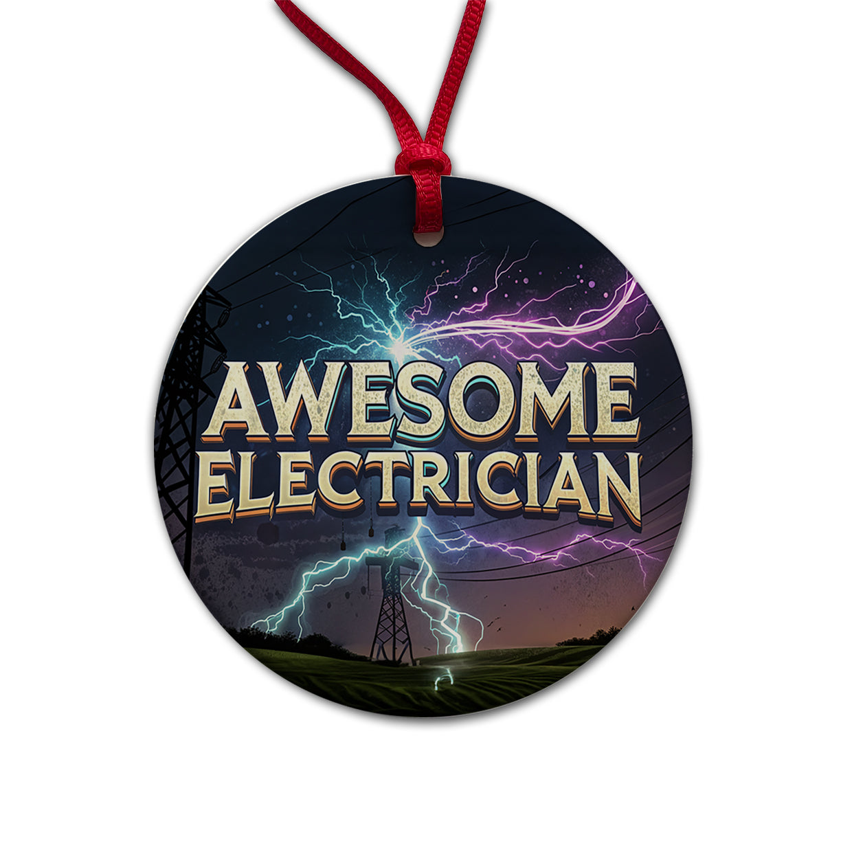 Awesome Electrician Inspirational Round Ceramic Holiday Christmas Tree Ornament