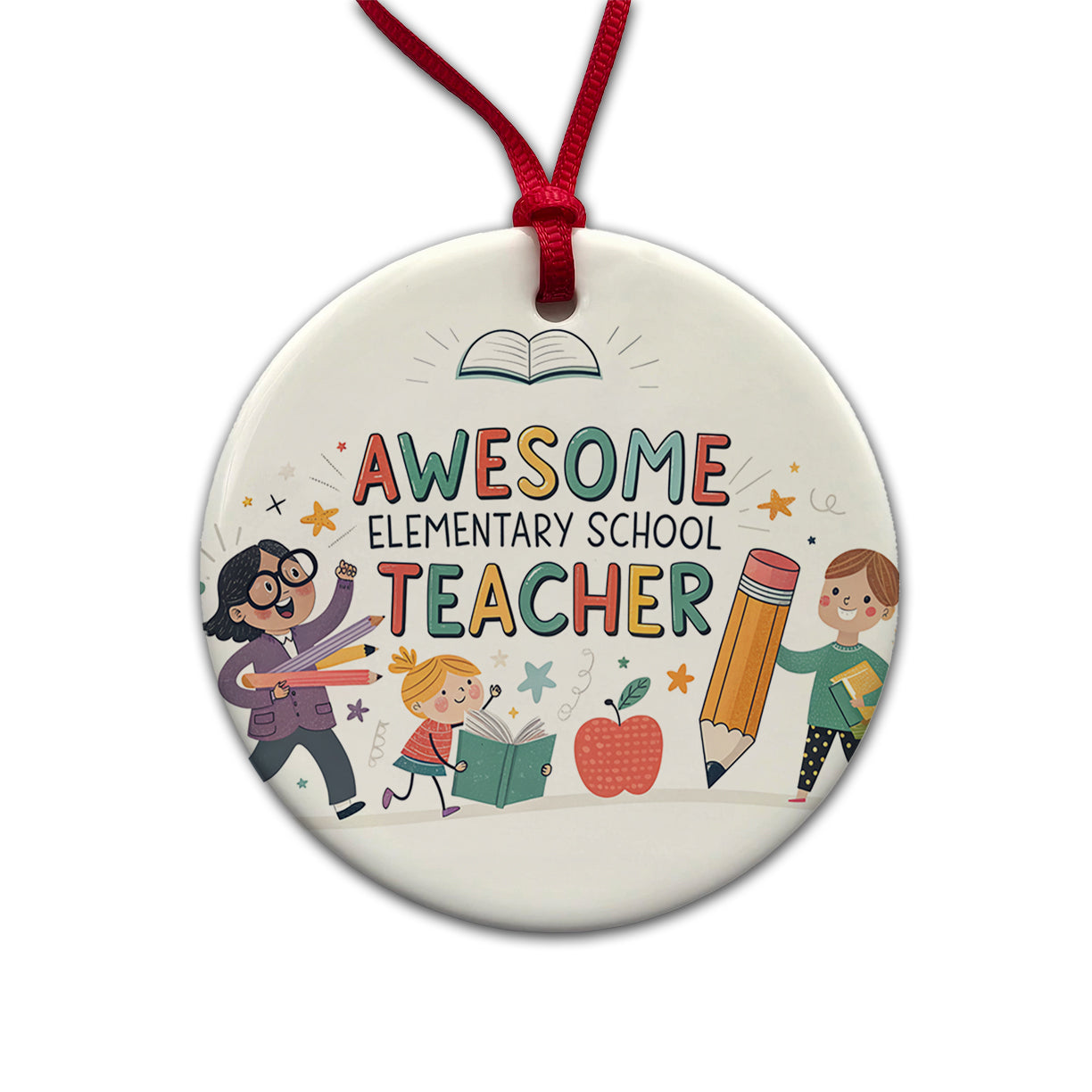 Awesome Elementary School Teacher Inspirational Round Ceramic Holiday Christmas Tree Ornament