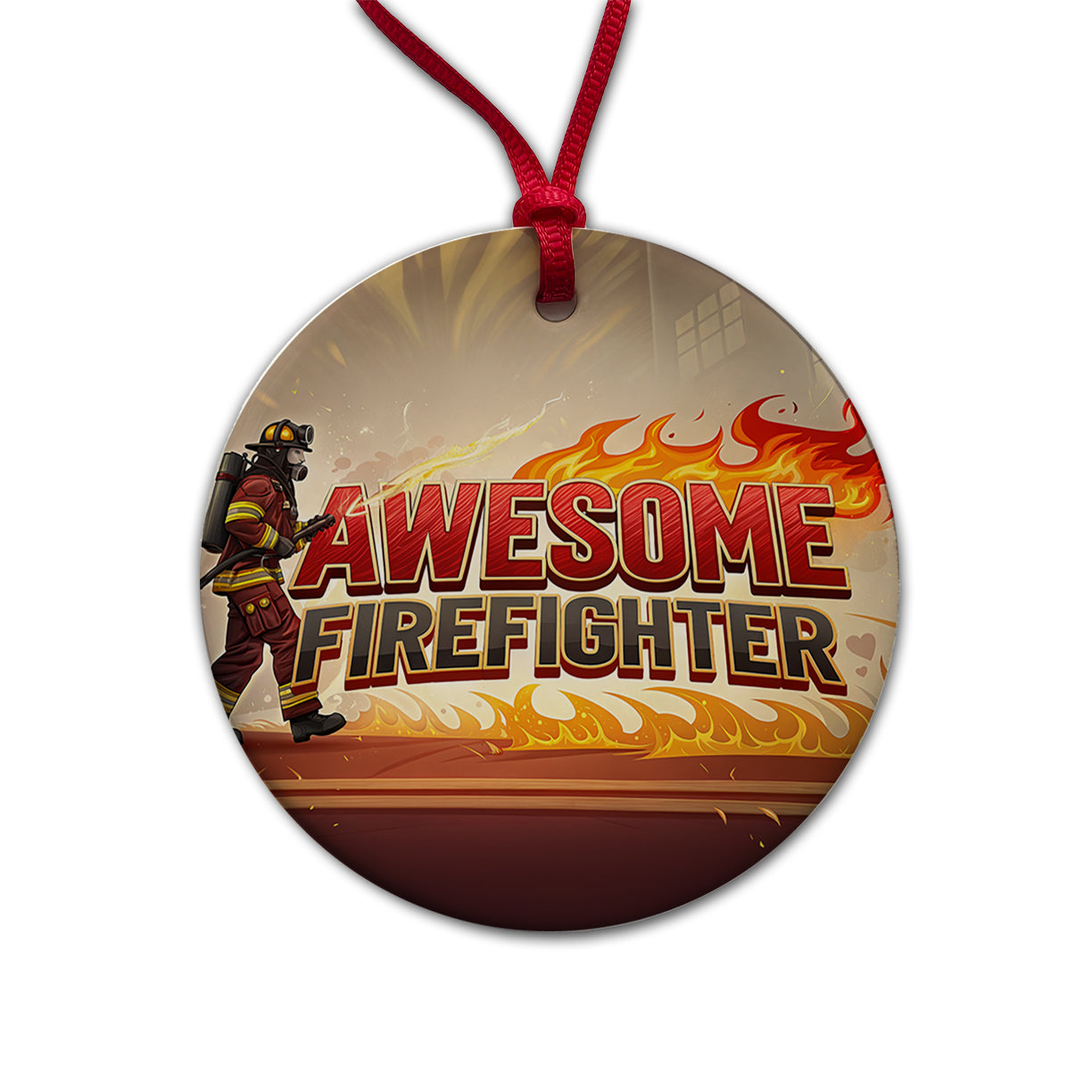 Awesome Firefighter Inspirational Round Ceramic Holiday Christmas Tree Ornament