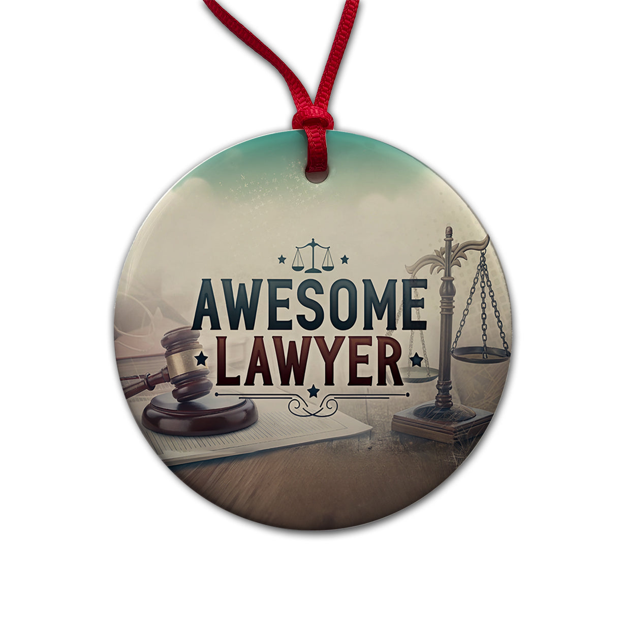 Awesome Lawyer Inspirational Scales of Justice Round Ceramic Holiday Christmas Tree Ornament