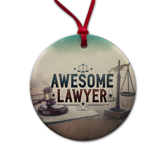 Awesome Lawyer Inspirational Scales of Justice Round Ceramic Holiday Christmas Tree Ornament