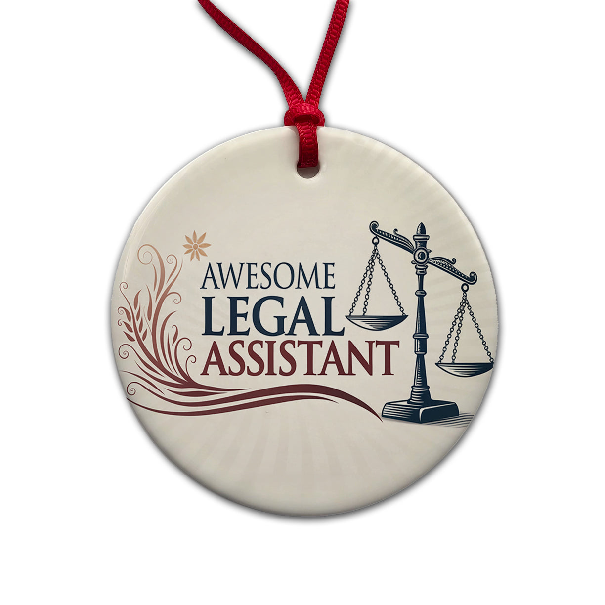 Awesome Legal Assistant Inspirational Scales Of Justice Round Ceramic Holiday Christmas Tree Ornament