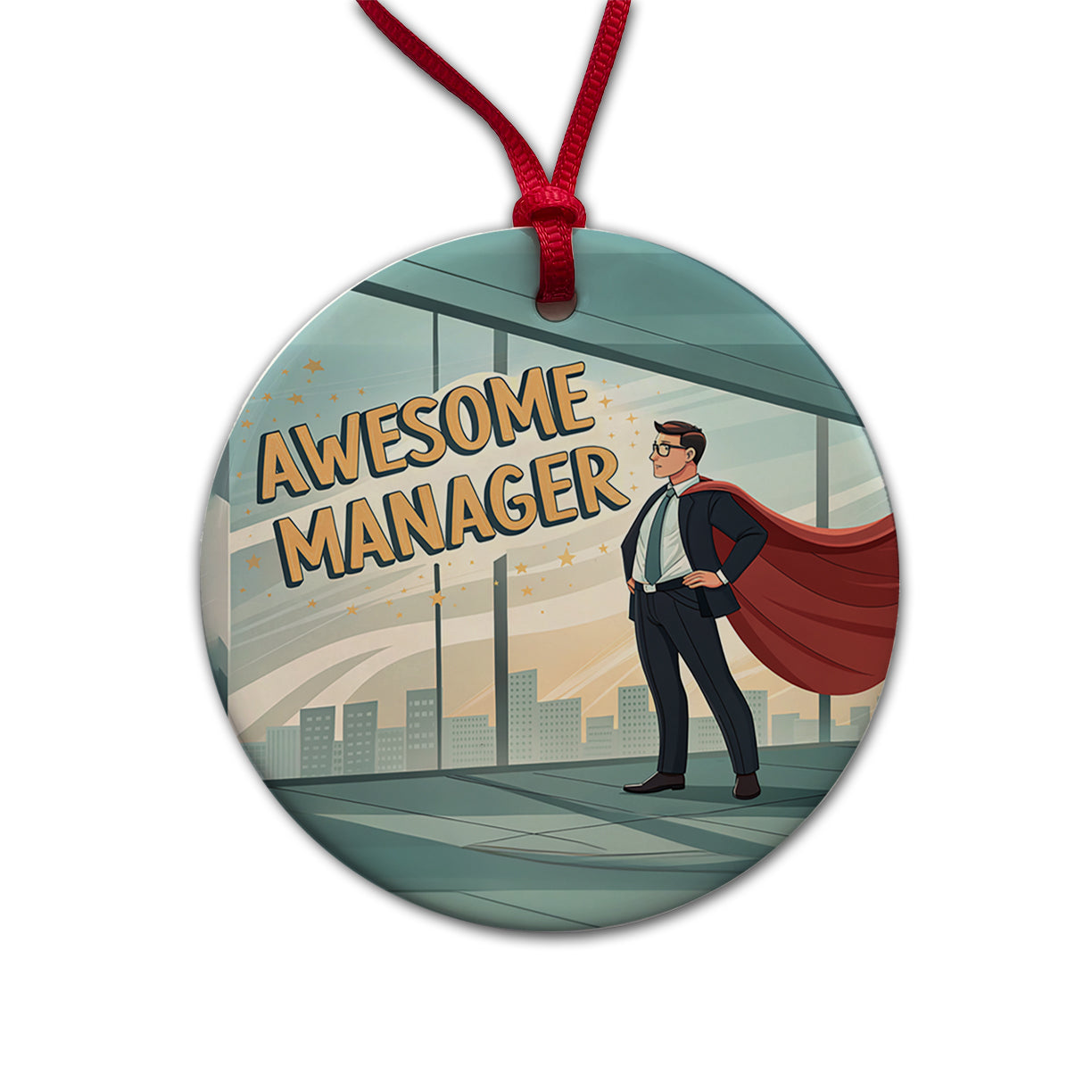 Awesome Manager Man Male Inspirational Round Ceramic Holiday Christmas Tree Ornament