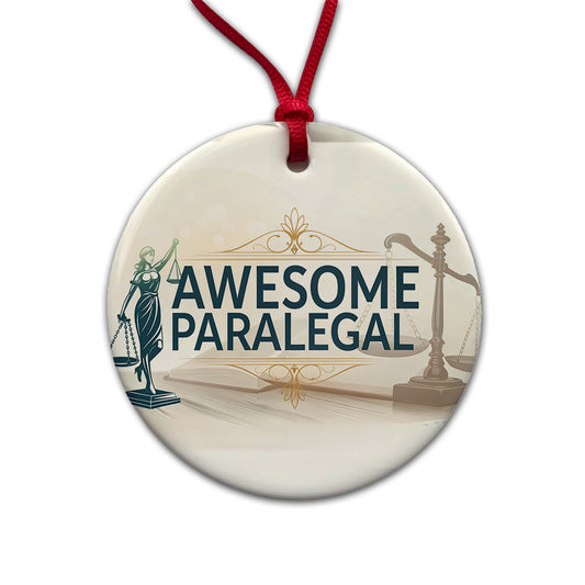 Awesome Paralegal Scales of Justice Inspirational Round Ceramic Holiday Christmas Tree Ornament