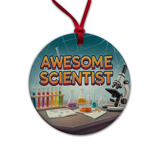 Awesome Scientist Inspirational Lab Microscope Round Ceramic Holiday Christmas Tree Ornament