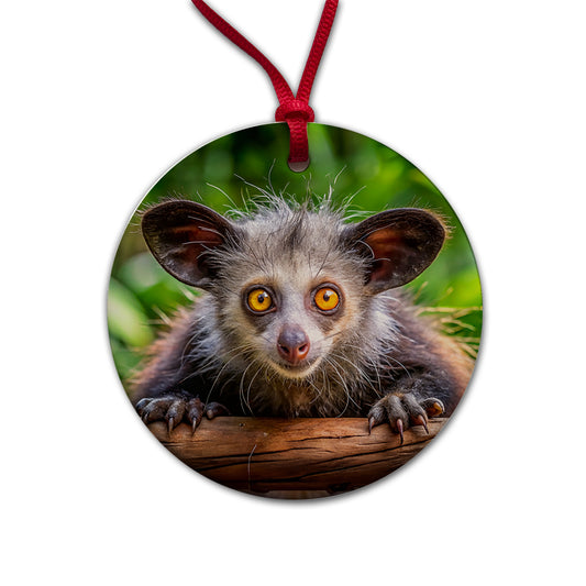 Aye Aye Long Fingered Lemur Round Ceramic Holiday Christmas Tree Ornament