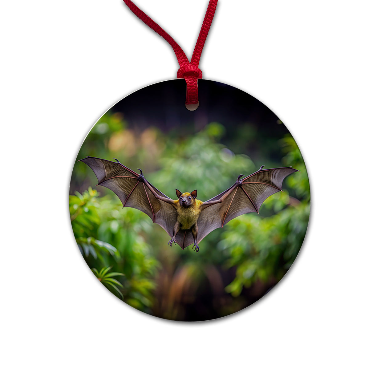 Bat Flying Photo Round Ceramic Holiday Christmas Tree Ornament