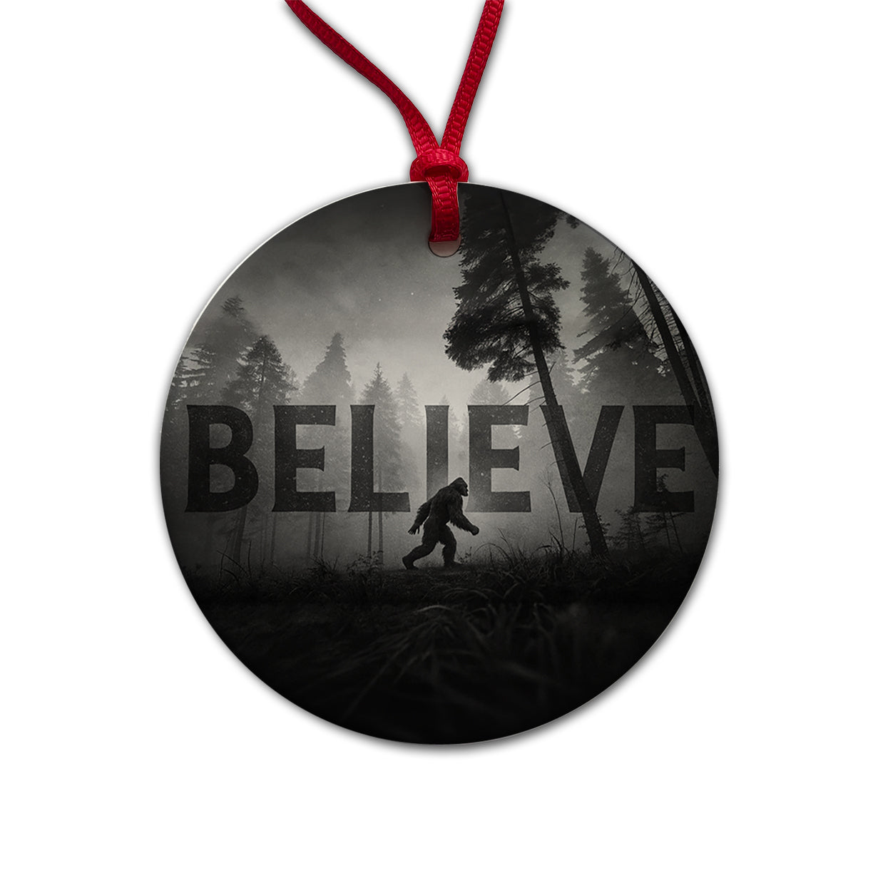 Believe Bigfoot Fantasy Creatures Round Ceramic Holiday Christmas Tree Ornament