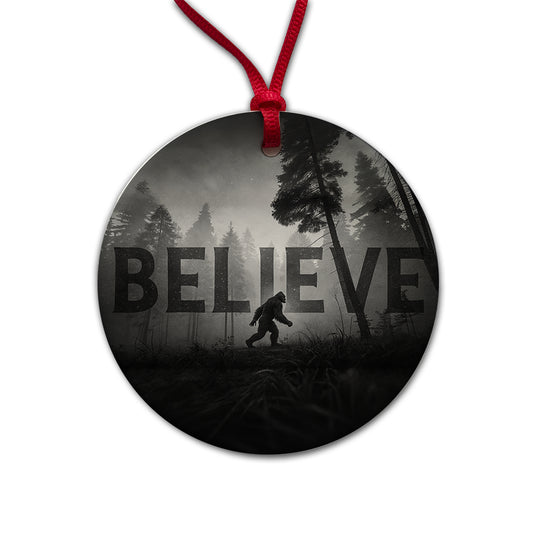 Believe Bigfoot Fantasy Creatures Round Ceramic Holiday Christmas Tree Ornament