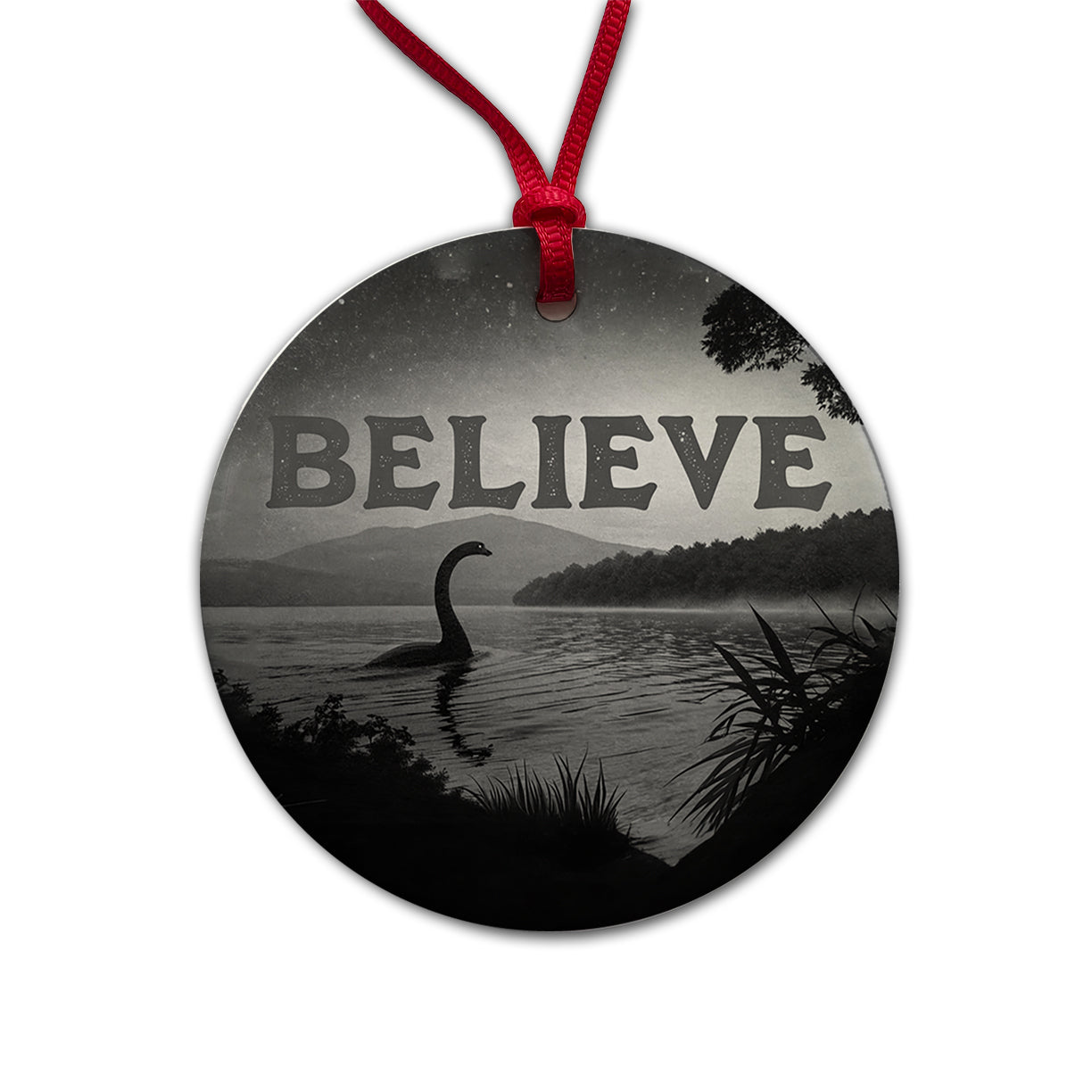 Believe Loch Ness Monster Fantasy Creatures Round Ceramic Holiday Christmas Tree Ornament