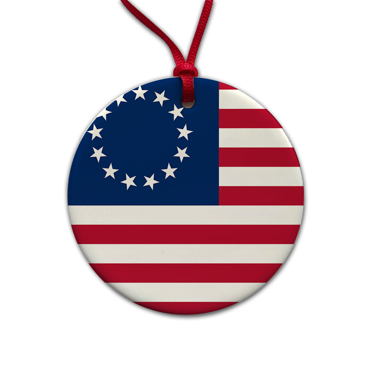 Betsy Ross Flag 13 Colonies Round Ceramic Holiday Christmas Tree Ornament