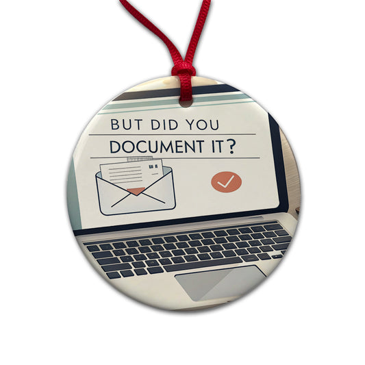 But Did You Document It Laptop Email Funny Round Ceramic Holiday Christmas Tree Ornament