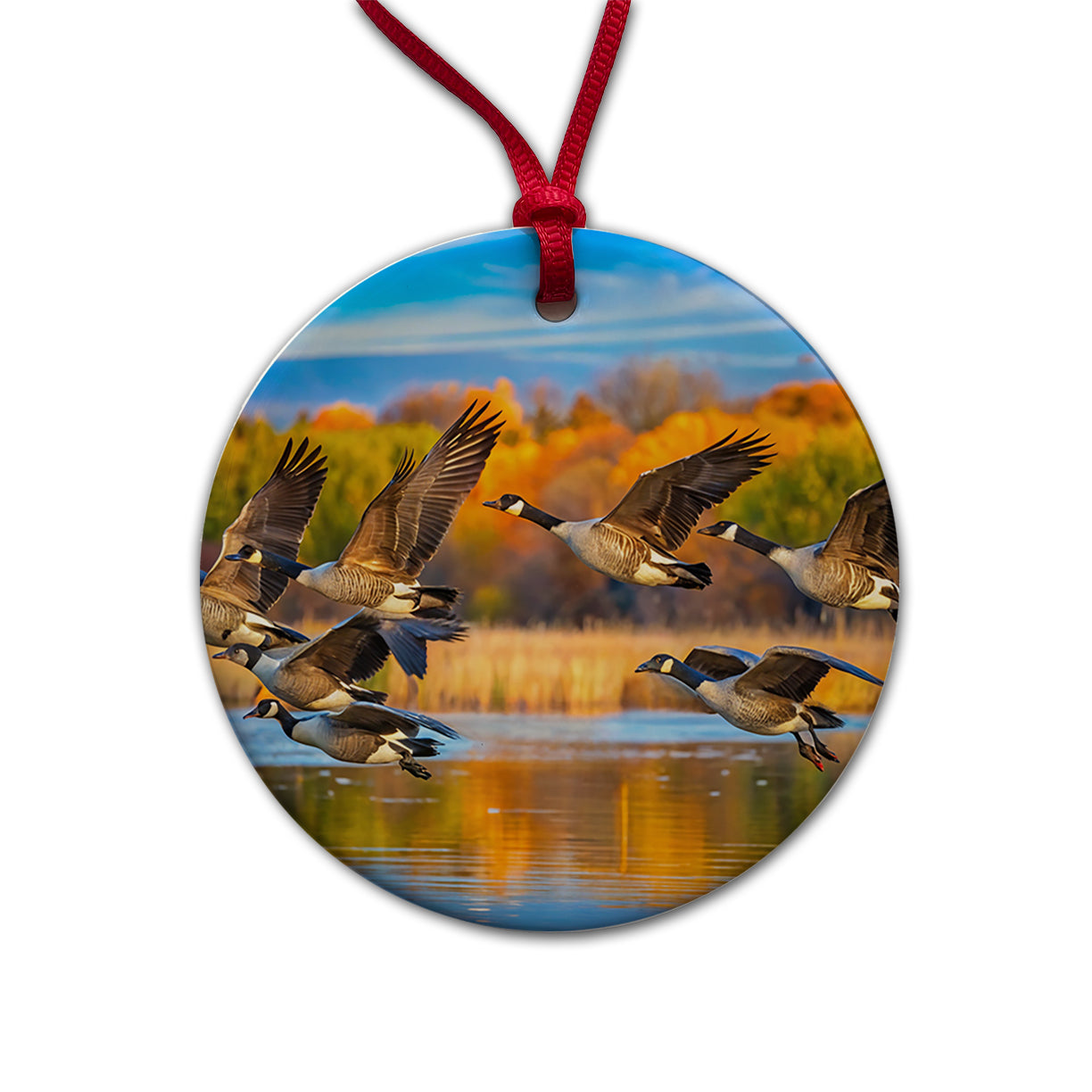 Canada Canadian Geese In Flight Round Ceramic Holiday Christmas Tree Ornament