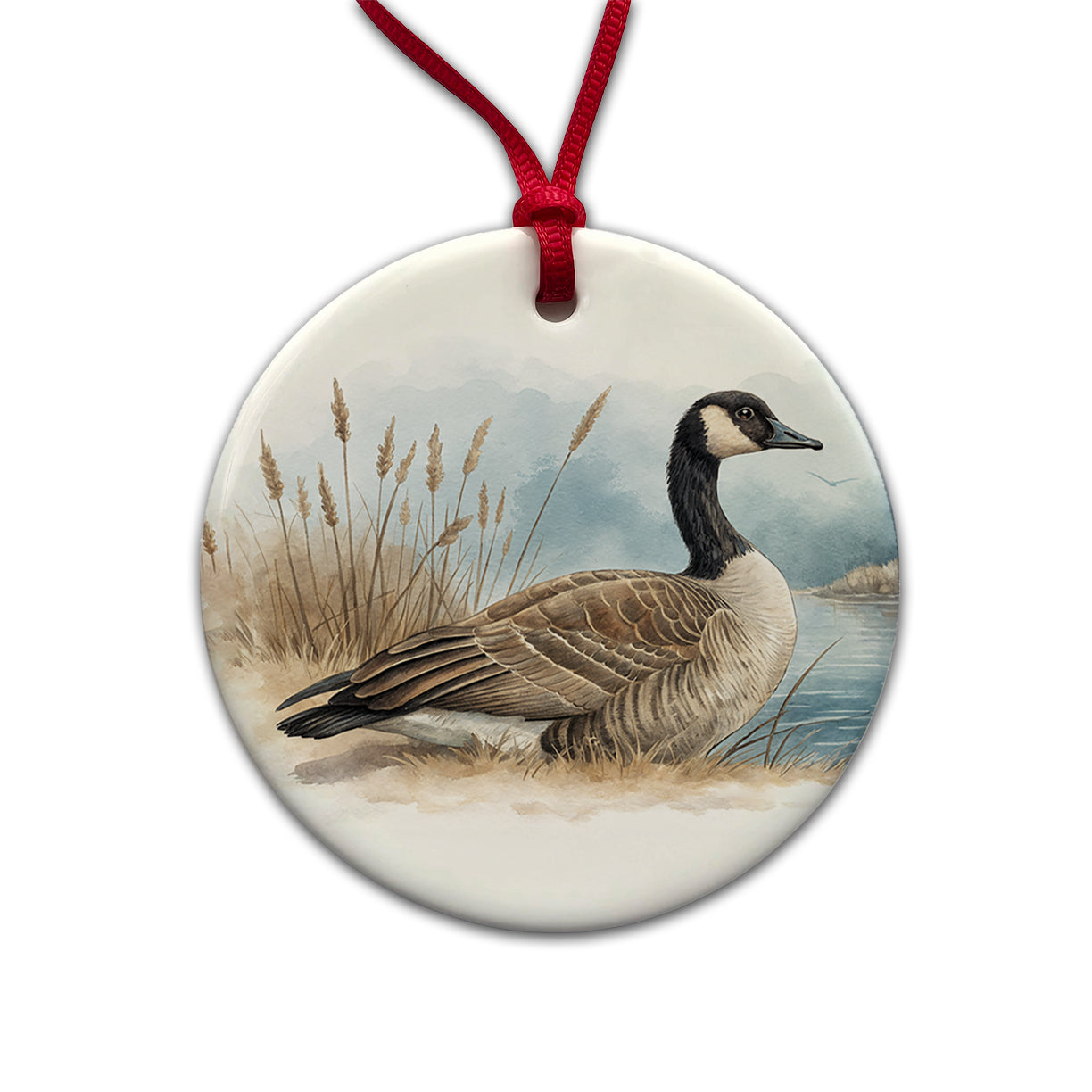 Canada Canadian Goose Illustration Round Ceramic Holiday Christmas Tree Ornament