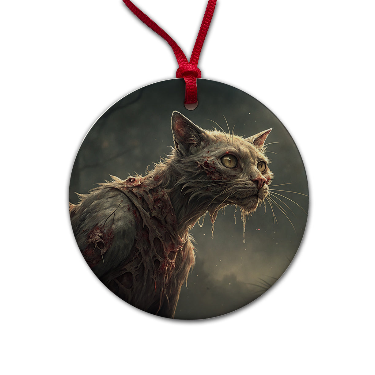Cat Zombie Creepy Scary Halloween Round Ceramic Holiday Christmas Tree Ornament