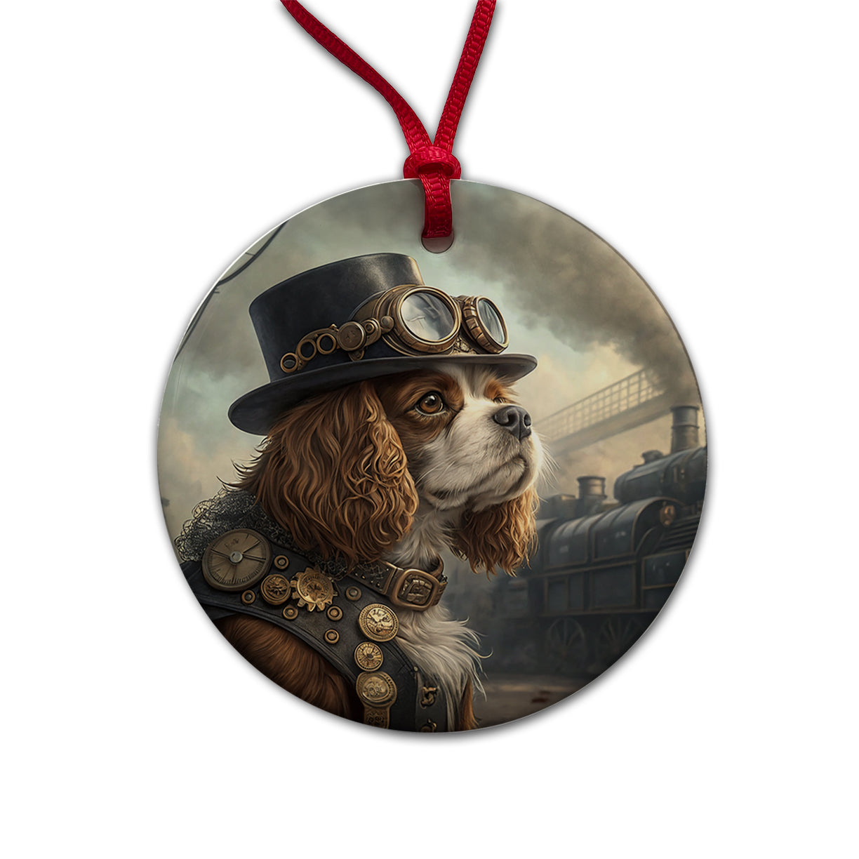 Cavalier King Charles Spaniel Dog Steampunk Round Ceramic Holiday Christmas Tree Ornament