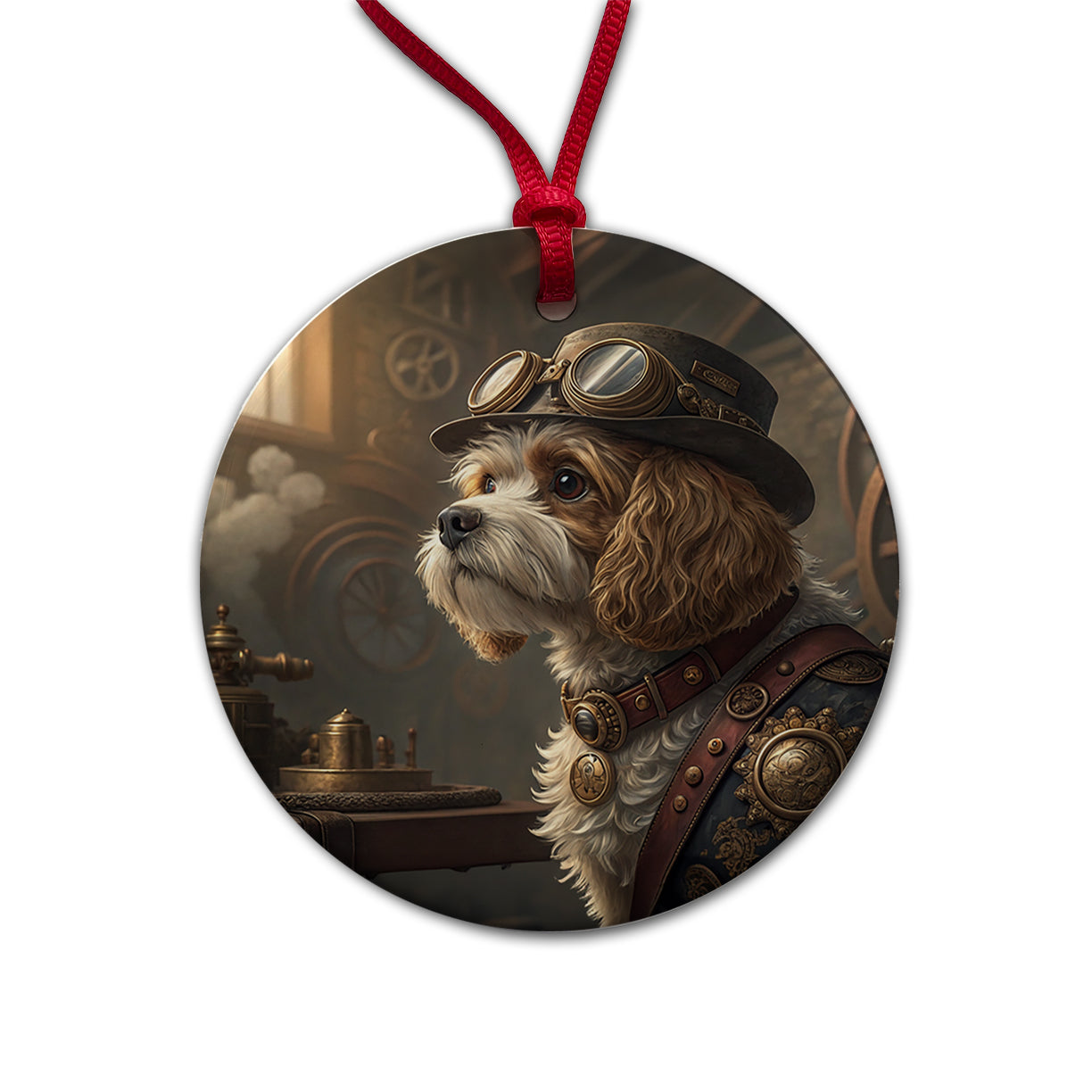 Cavapoo Dog Steampunk Round Ceramic Holiday Christmas Tree Ornament