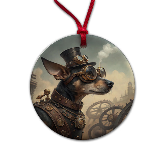 Chiweenie Dog Steampunk Round Ceramic Holiday Christmas Tree Ornament