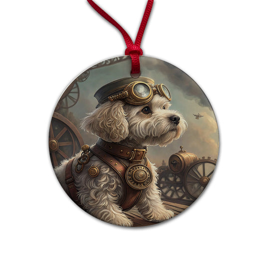 Cockapoo Dog Steampunk Round Ceramic Holiday Christmas Tree Ornament