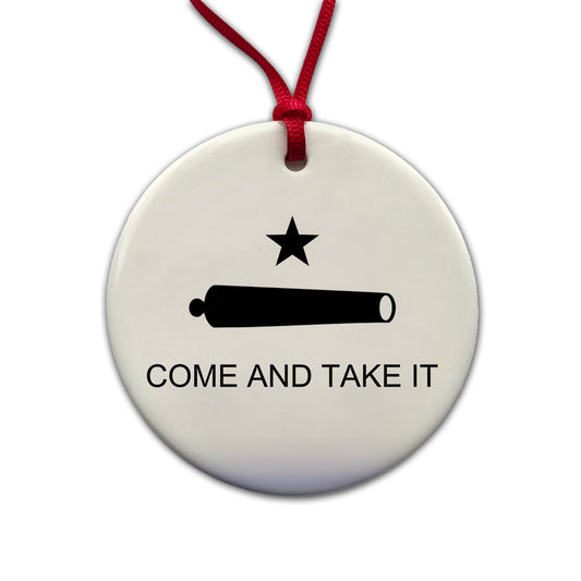Come And Take It Revolution Texas Cannon Flag Round Ceramic Holiday Christmas Tree Ornament